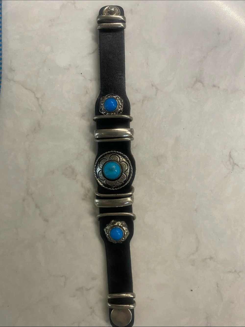 Black Leather Bracelet with Turquoise Accents